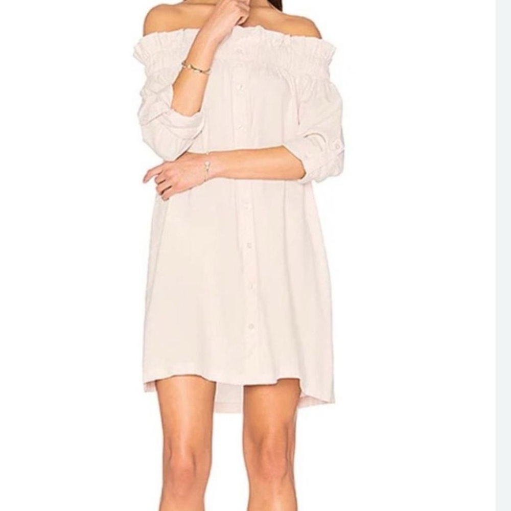 MinkPink Cream Off-Shoulder Button-Front Shift Dress Party Style Size M